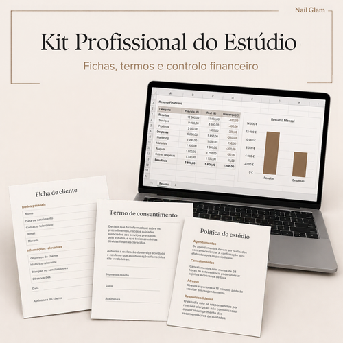 Kit Profissional do Estúdio: fichas, termos e controlo financeiro